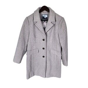 Halitech Women’s Heather Gray Wool Blend Peacoat Overcoat Jacket Size L Large